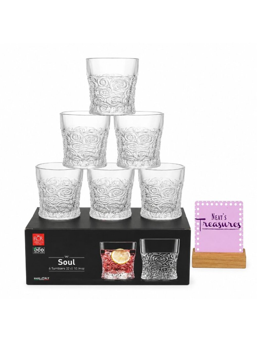 RCR Cristalleria Italiana SOUL Luxion Old Fashion Crystal Whiskey Glasses Set 6